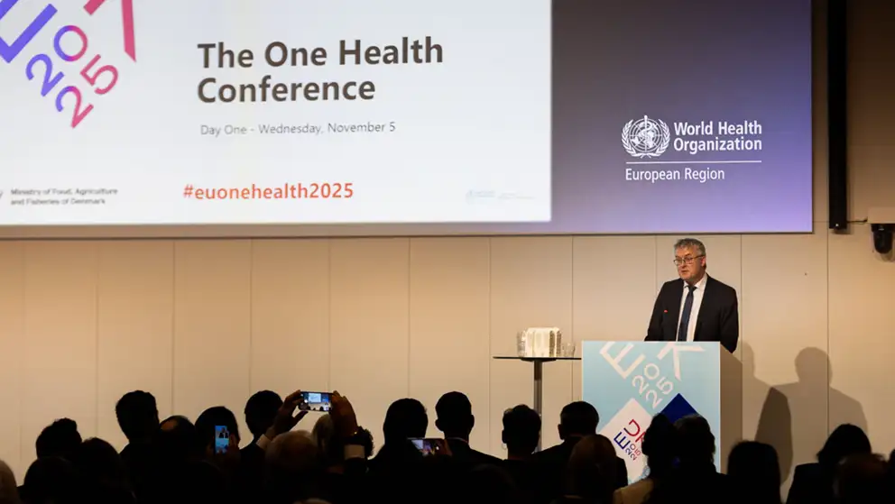 Minister of Food, Agriculture and Fisheries of Denmark, Jacob Jensen holding his welcome speech on the main stage.